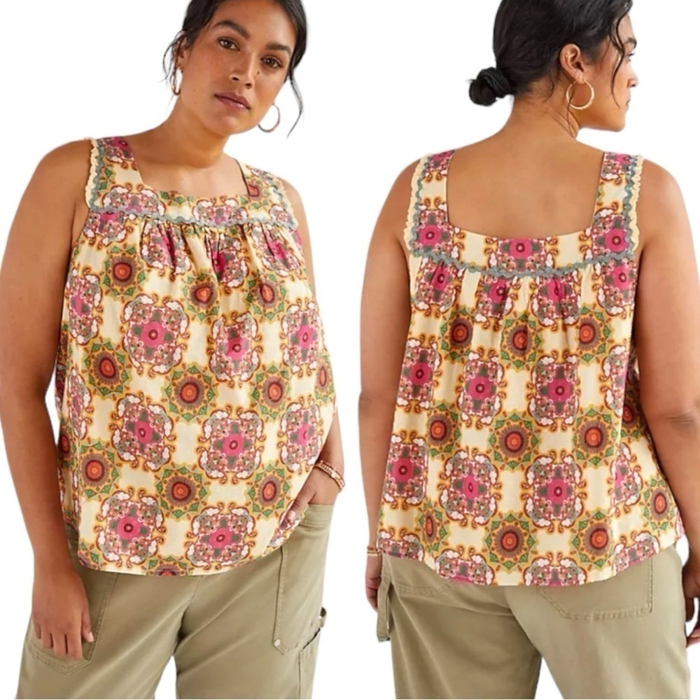Anthropologie Let Me Be Textured Boho Pattern Ruffled Tank Top Sz 26W